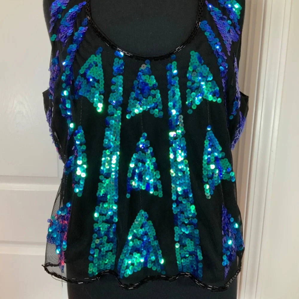 Peacock Sequins Blue Green Sleeveless Party Evening Tank Size 2X - Picture 2 of 5